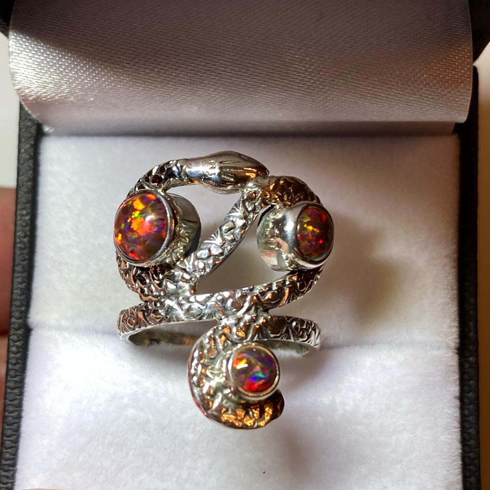 Black Opal Sterling Silver Cocktail Ring